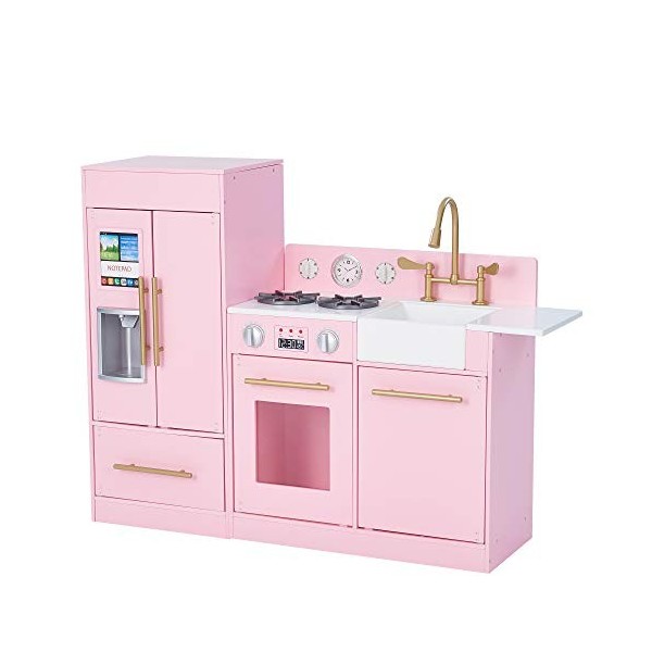 Teamson Kids Cuisine Enfant Jeu en Bois garçon Fille Mixte avec 10 Accessoires Blanche Palm Springs TD-13404B