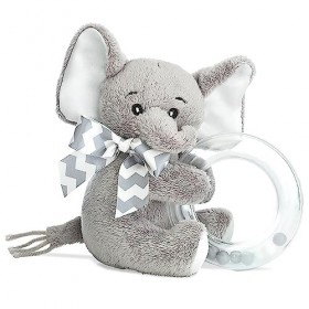 Bearington Collection Hochet à anneaux shaker éléphant en peluche avec peluche au cou pour mixte bébé 5.5" gris