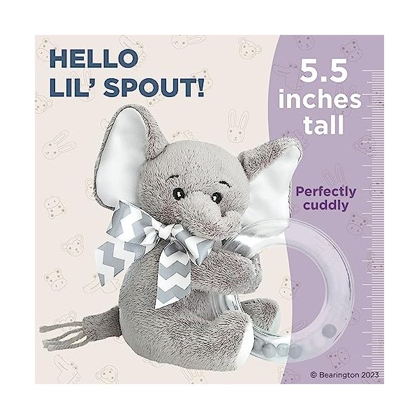 Bearington Collection Hochet à anneaux shaker éléphant en peluche avec peluche au cou pour mixte bébé 5.5" gris