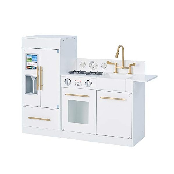 Teamson Kids Cuisine Enfant Jeu en Bois garçon Fille Mixte avec 10 Accessoires Blanche Palm Springs TD-13404B