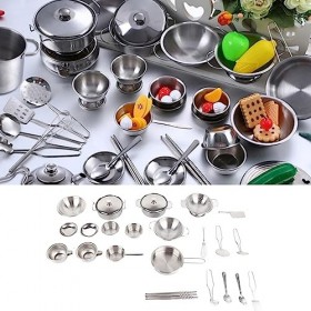 Zerodis Ustensiles de Cuisine à Jouer pour Enfant Jeux Dimitation Cuisine Ensemble Cuisson en Acier Inoxydable Cadeau pour E