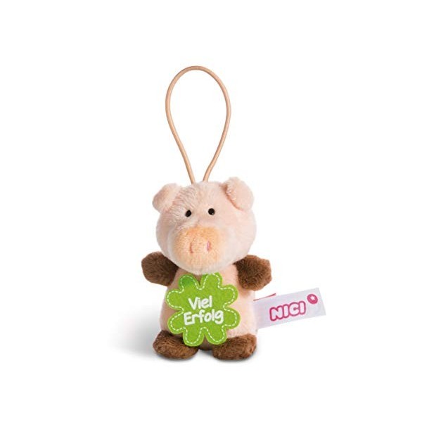 NICI 44864 Pendentif en Forme de Cochon avec Inscription « Viel Erfolg » 8 cm avec Boucle Rose/Marron