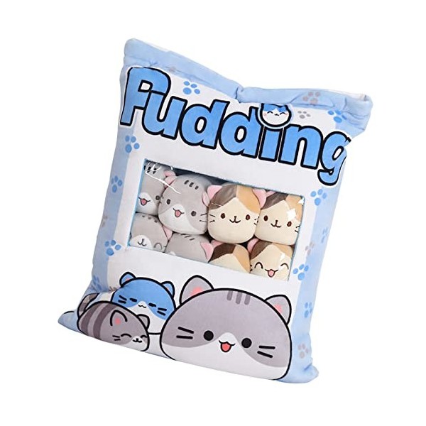 Jisoudia Coussin Snack Chat Mignon Pudding Kawai Plush Pillow Cushion Cute Snack Bag Coussin en Peluche Mignon Coussin jetabl