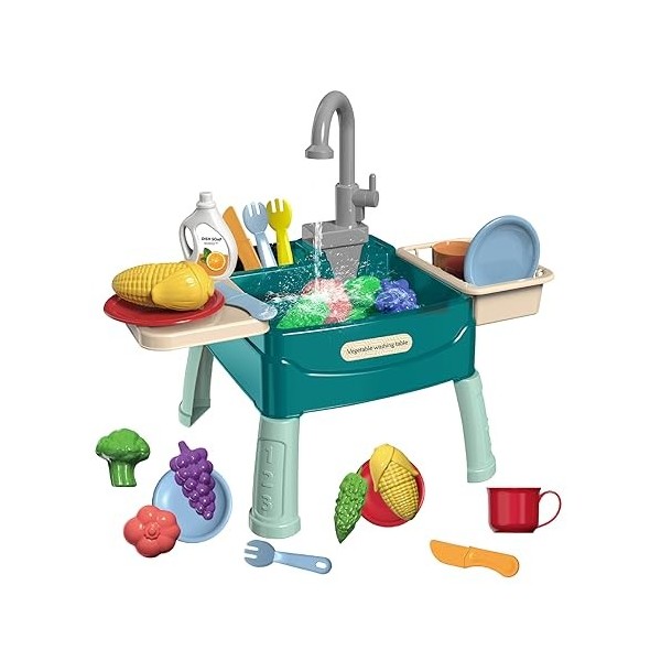 Jeu DéVier pour Enfants avec Couverts Et Accessoires, Jouets pour Couper Les Fruits Et LéGumes, Circulation Automatique De l