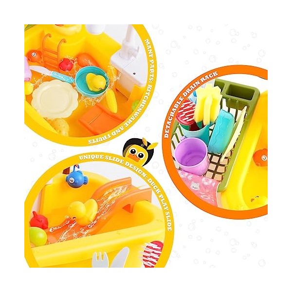 Ensemble de Jouets de Cuisine avec Robinet de Travail Forme de Canard Mignon Jeu de pêche Évier pour Enfants Ensemble de Joue