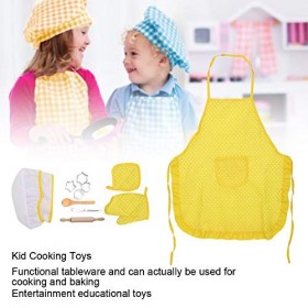 GOTOTOP 11 pièces de Cuisine pour Enfants Ensemble Cuisine Cosplay Ensemble Tablier Jaune Bricolage Cuisine Jouets Fille Joue