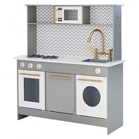Teamson Kids Cuisine Enfants Little Chef Boston Dinette en Bois Jeux DImitation Cuisine De Jeux Interactive avec 9 Accessoir