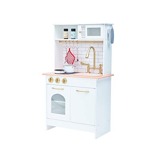 Teamson Kids Cuisine Enfants Little Chef Boston Dinette en Bois Jeux DImitation Cuisine De Jeux Interactive avec 9 Accessoir