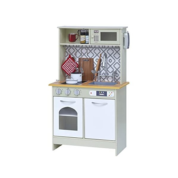 Teamson Kids Cuisine Enfants Little Chef Boston Dinette en Bois Jeux DImitation Cuisine De Jeux Interactive avec 9 Accessoir