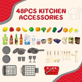 deAO Jeu de Cuisine pour Enfants,48 Jouets de Cuisine pour Faire Semblant de Jouer pour Les Tout-Petits,Mini Valise avec Acce
