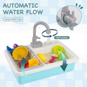 Jouet dévier de Cuisine Faisant Semblant denfant Jouant, évier deau Courante, Jouet Accessoires de Cuisine Vaisselle légum