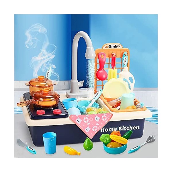 Jouet Dévier de Cuisine - Cuisine pour Enfant avec Lave-Vaisselle, Robinet, Couverts, Nettoyant de Cuisine,Jeu de Cuisine av