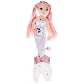 Ty -TY02100 - Sea Sequins - Peluche à sequins Cora la Sirène rose 30 cm