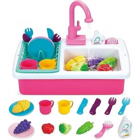 Évier de cuisine jouet pour enfants, évier de jeu avec eau courante, jouet accessoires de cuisine coupe de fruits et légumes,