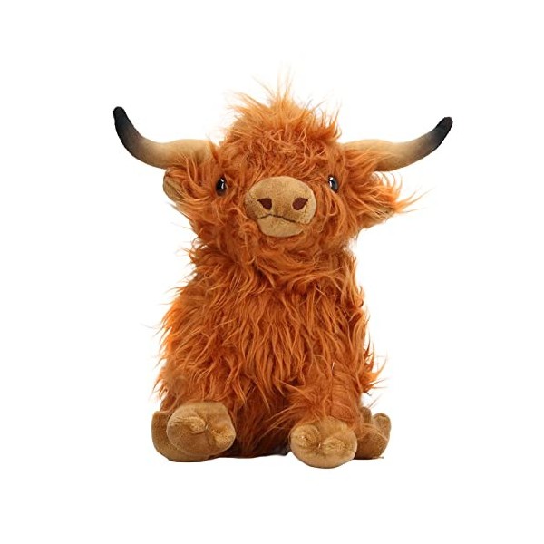 KENANLAN Simulation Highland Cow Peluche de vache de 9,1 pouces - Décoration de ferme - Marron Highland Cow - Jouets en peluc