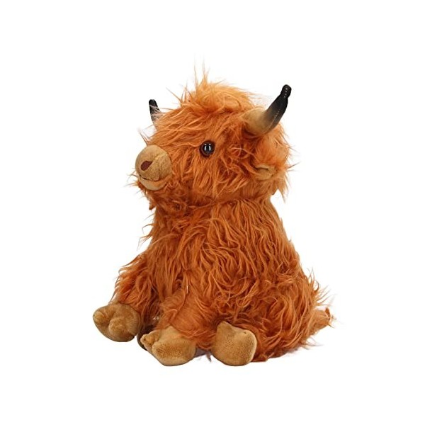 KENANLAN Simulation Highland Cow Peluche de vache de 9,1 pouces - Décoration de ferme - Marron Highland Cow - Jouets en peluc