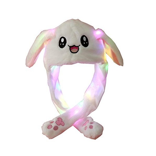 YEKEYI Chapeau de lapin à LED avec oreilles mobiles - Chapeau amusant en peluche pour cosplay, fête de Noël