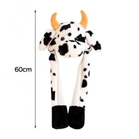 3 en 1 Chapeau Animal Oreilles Joli Chapeau en Peluche avec Oreilles, Bonnet Oreilles Mobiles en Forme Petite Vache, Chaud Co