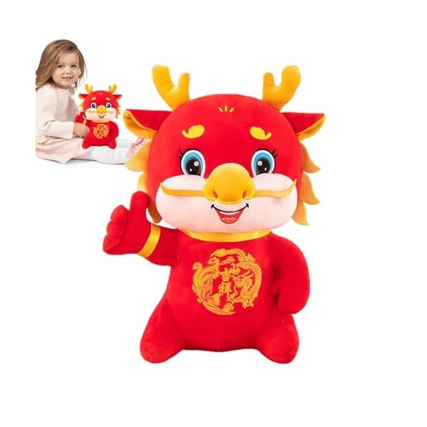 Aznever Jouet en Peluche du Zodiaque - Poupées d’Animaux en Peluche - Adorable Peluche de Dragon du Zodiaque Rouge Porte-Bonh