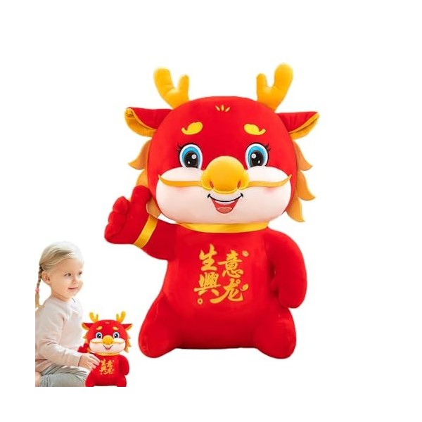 Aznever Jouet en Peluche du Zodiaque - Poupées d’Animaux en Peluche - Adorable Peluche de Dragon du Zodiaque Rouge Porte-Bonh