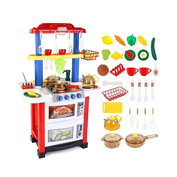 deAO Happy Little Chef Cuisine PlaySet Avec Lumière, Sons et Caractéristiques d’eau - Comprend 33 Accessoires