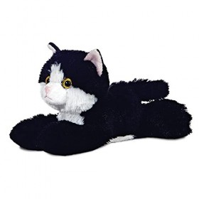 Aurora World Aurora, 12743, Mini Flopsie Maynard Le Chat, 20 cm, Peluche, Noir et Blanc, 8"