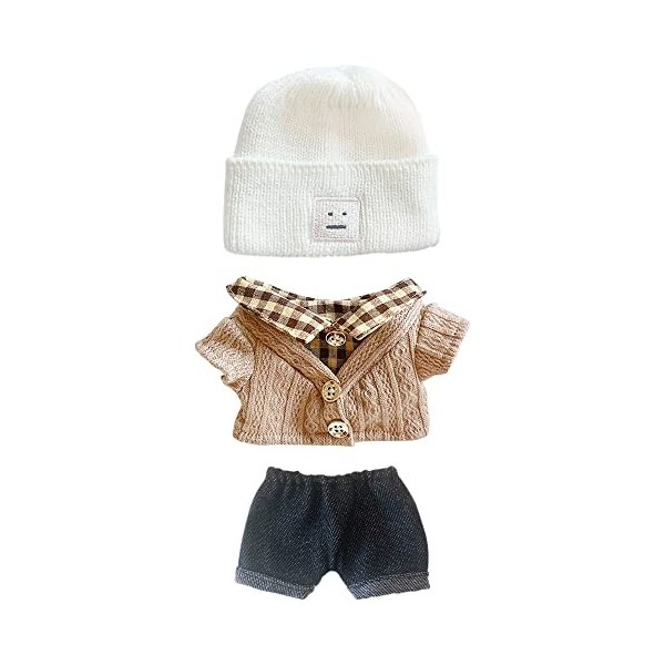 niannyyhouse Vêtements de poupée en peluche de 20 cm avec chapeau et bouton en jean blanc + marron 