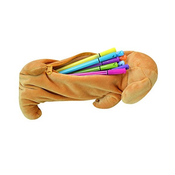 LA HAUTE Trousse à crayons en peluche pour enfants/étudiants en forme de chien - Jaune