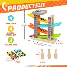 Circuit Voiture Enfant Rampe de Voiture | Garage en Bois avec 4 Petites Voitures : Cadeaux Educatif pour Enfant