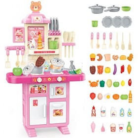 deAO Jeu de Cuisine,Jouet de Cuisine 69 pièces,Ensemble daccessoires avec de Vrais Sons et lumière,Cuisine de Jeu pour Enfan