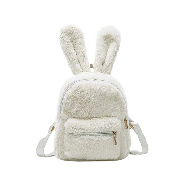 Mini sac à dos en fausse fourrure avec oreilles de lapin mignon, blanc, 9.84" x 7.8" x 3.91", Cartables