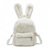 Mini sac à dos en fausse fourrure avec oreilles de lapin mignon, blanc, 9.84" x 7.8" x 3.91", Cartables