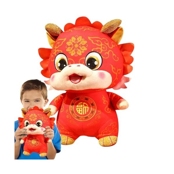 BUKISA Poupée en Peluche Dragon Chinois - Poupée en Peluche Dragon Chinois avec FU - Poupée en Peluche Dragon Chinois Rouge, 