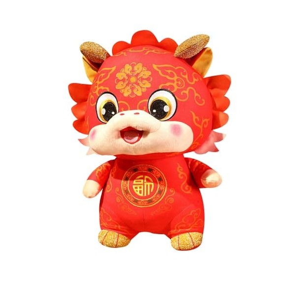 BUKISA Poupée en Peluche Dragon Chinois - Poupée en Peluche Dragon Chinois avec FU - Poupée en Peluche Dragon Chinois Rouge, 