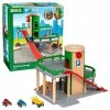 Brio World - 33204 - Garage Rail / Route - Accessoire pour circuit de train en bois - 3 niveaux - Véhicules inclus - Action d