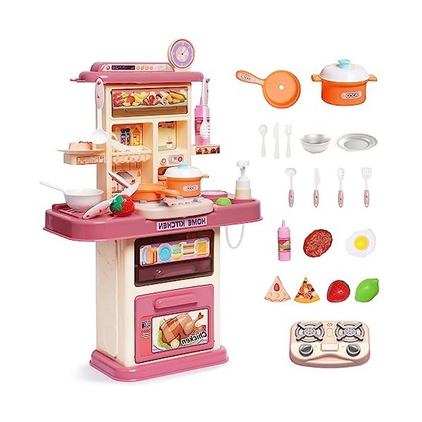 Kit de jeu de cuisine pour enfants avec spray lumineux et accessoires de cuisine, kit de jeu comme cadeau danniversaire pour