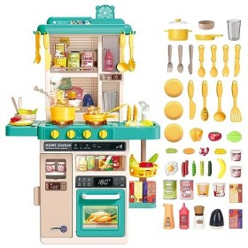 deAO Cuisine pour Enfants avec Sons et lumières, Kitchen Toy, 50PCS Accessoires de Cuisine pour Enfants Comprenant Vaisselle,