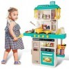 deAO Cuisine pour Enfants avec Sons et lumières, Kitchen Toy, 50PCS Accessoires de Cuisine pour Enfants Comprenant Vaisselle,