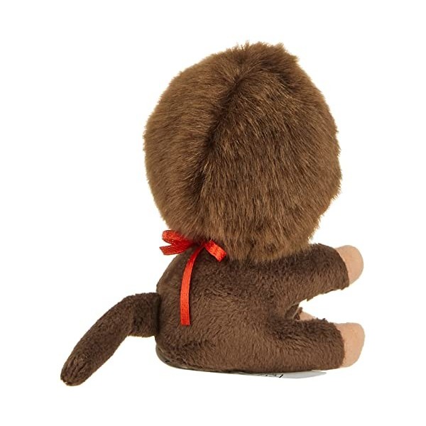 Sekiguchi 257140 – Original Monchhichi Junge mit Clip-Mechanismus, Klammer-Singe aus braunem Plüsch mit rotem Latz, ca. 20 cm