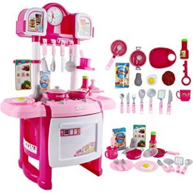 deAO My Little Chef Jeu de rôle Miniature avec lumière et Son,Cuisine Enfant 18 Accessoires,Cuisinière évier Réfrigérateur Cu