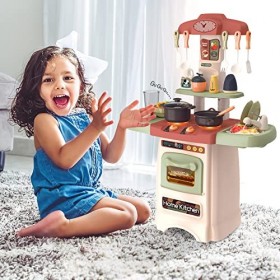 deAO Jeu de Cuisine avec Sons et Lumières, 26PCS Cuisine Accessoires, Jeux de Rôle pour Enfants, Cadeau pour 2 3 4 Ans Garçon