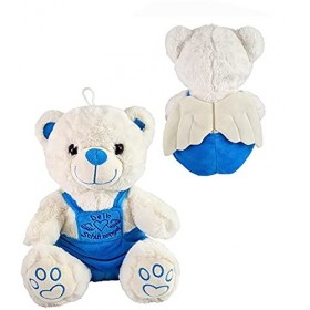 VRasehorn Ours gardien en peluche assis avec ailes Bleu Env. 20 cm