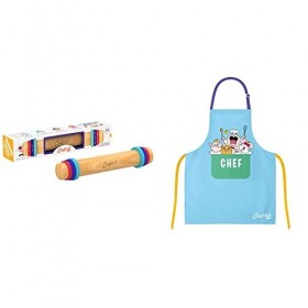 Chefclub Network Kids - Rouleau à Pâtisserie Ajustable en Bois - 3 Anneaux & Kids - Tablier de Cuisine pour Enfants - Accesso
