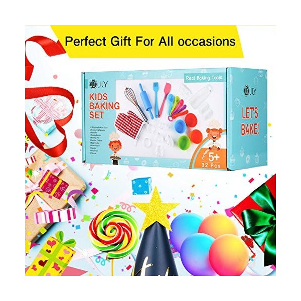 Real Kids Baking Set 32 ​​Pcs Comprend Un Tablier pour Enfants, Un Chapeau de Chef, Une mitaine de Four, de Vrais Outils de C