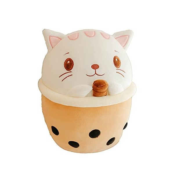 Katutude Bubble Tea en Peluche - 30cm/50cm Chat en Peluche Mignon Animaux en Peluche Doux Oreiller en Peluche de Thé à Bulles