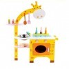 Ensemble de cuisine en bois pour enfants avec motif girafe jaune avec accessoires, cadeau danniversaire pour garçons et fill