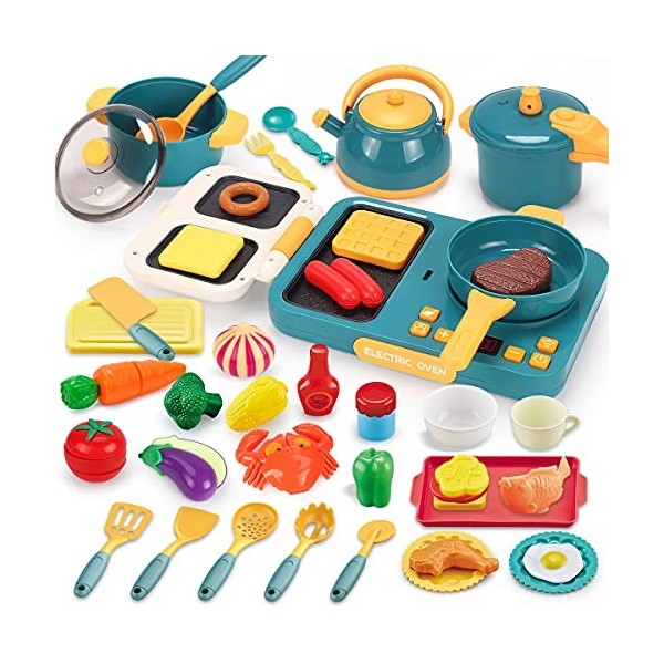 REMOKING Jeu de cuisine pour enfants - Accessoires de cuisine et de nourriture - Jeu de rôle - Set de cuisine pour enfants et