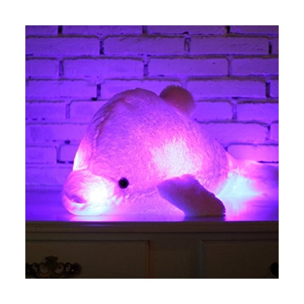 Zinsale Changement de Couleur 7 LED Éclaircir Jouet de Dauphin en Peluche Oreiller en Peluche Veilleuse Bleu, 30cm 