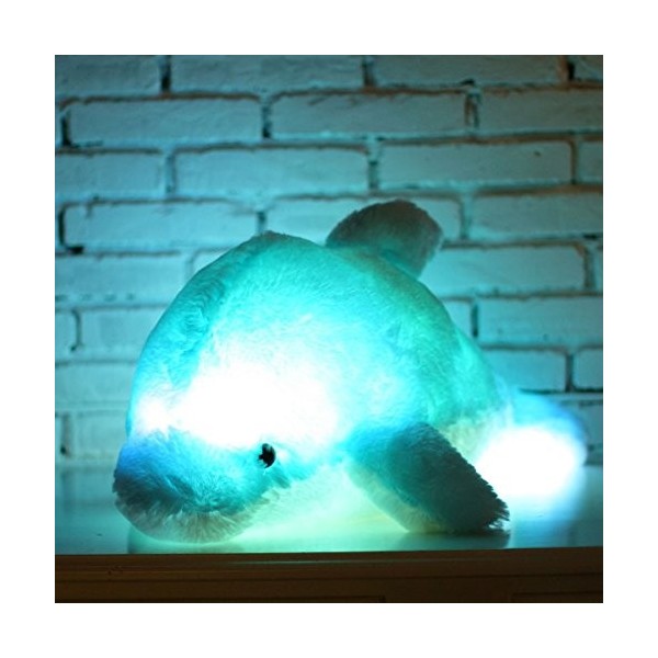 Zinsale Changement de Couleur 7 LED Éclaircir Jouet de Dauphin en Peluche Oreiller en Peluche Veilleuse Bleu, 30cm 