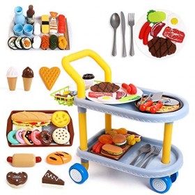 RuiDaXiang Fchariot pour Enfants Jouets,Jeux de rôle pour Enfants Grands Jouets de Voiture à Manger et Nourriture 98pcs Cuisi